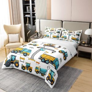 Erosebridal Kids Construction 100% Cotton Twin Bedding Sets for Boys,Excavator Trucks Comforter Cover Cartoon Tractor Car Vehicle Toddler Bed Set Yellow Blue (1 Duvet Cover and 1 Pillow Case)