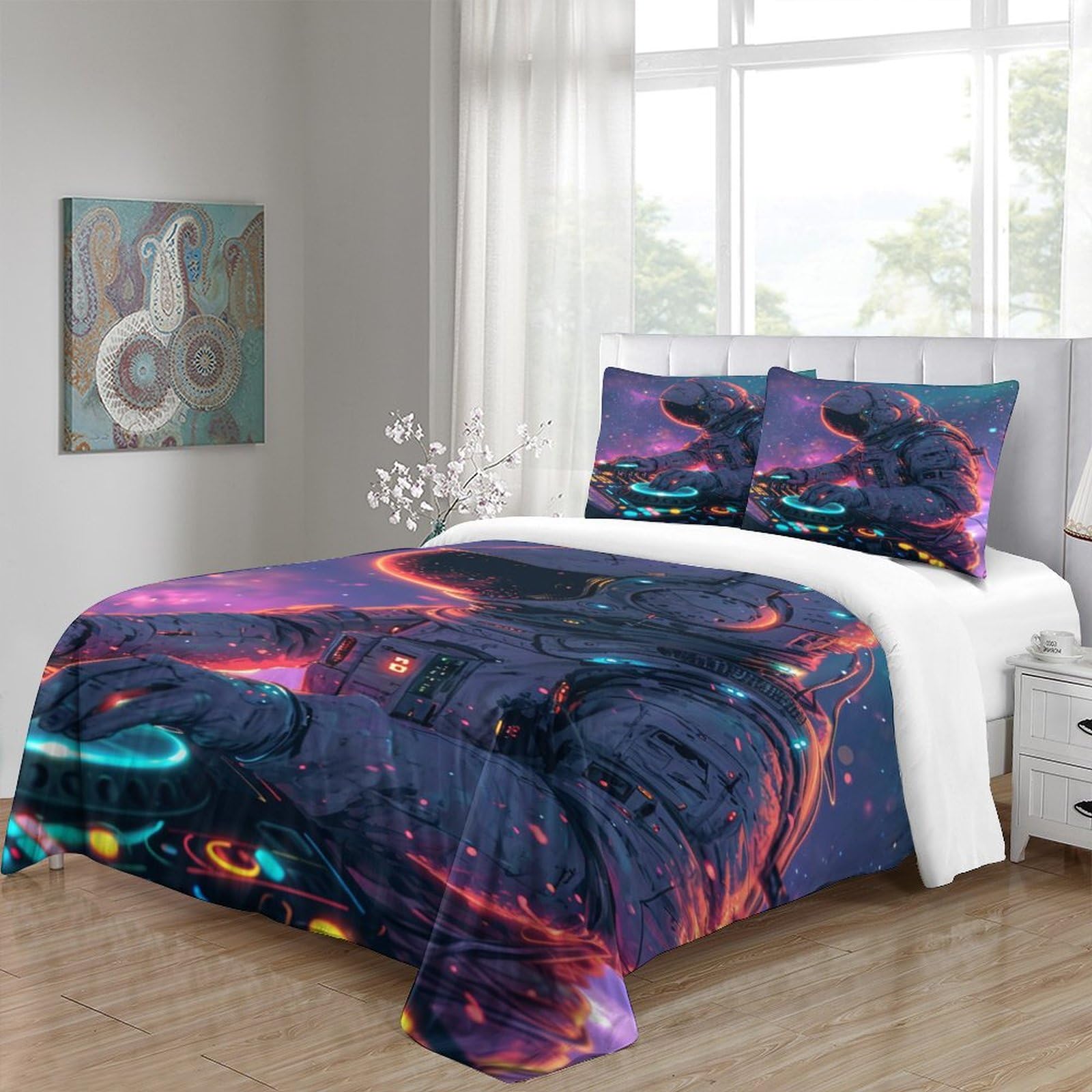 HEYLInGO Astronaut 3D Print Space DJ Quilt Cover Duvet Cover Comforter Covers for Teens and Adults with Pillow Cases Soft Microfiber Bedding Set with Zipper Closure 3 Pieces Twin（173x218cm）, Style-3