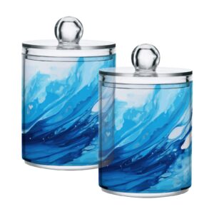 boenle 2 pack qtip holder organizer dispenser blue marble bathroom storage canister cotton ball holder container for cotton pads/swabs/floss