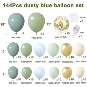 Dusty Blue Sage Green Balloon Arch Kit, Pastel Blue Green Sand White Gold Confetti Balloons Garland Kit for Baby Shower Wedding Bridal Boho Birthday Party Backdrop Decorations……