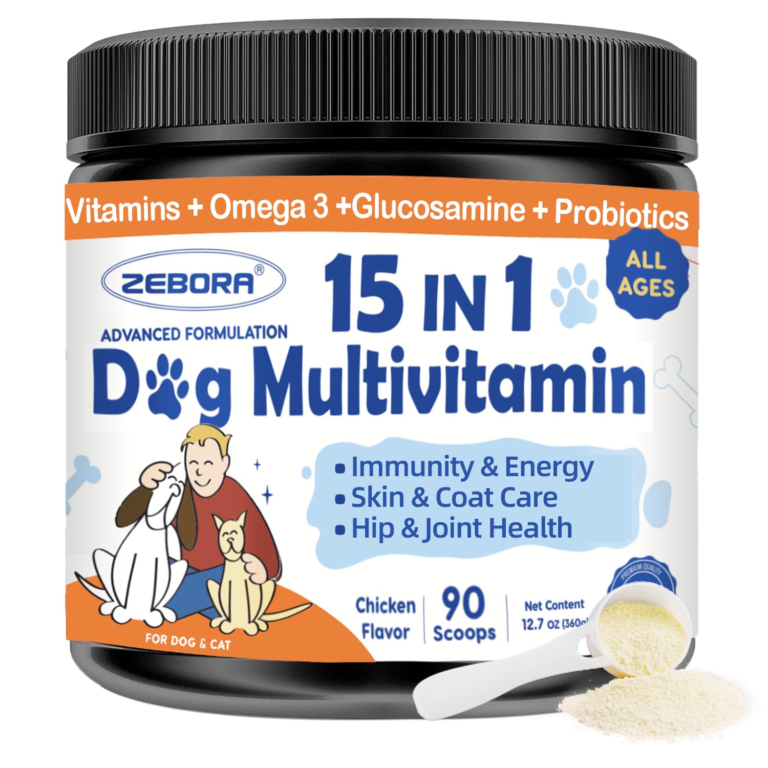 Dog Multivitamin Powder with Glucosamine, Dog Allergy Relief Chews, with Probiotics, Omega 3, Colostrum - Dog Itching Skin & Ears Relief