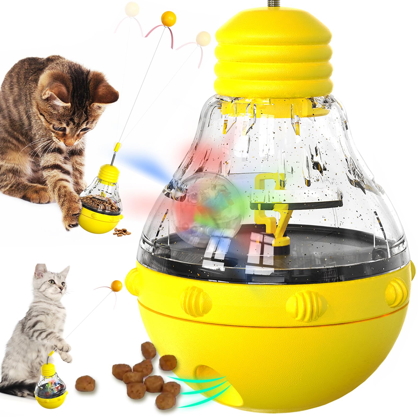 VivaVertex Cat Indoor Interactive Toy, Cat Puzzle Toy, Cat Treat Dispenser,Cat Food Leakage, Cat Light Bulb Rotating Flash Tumbler, Playful Cat Stick, Cat Birthday Gift