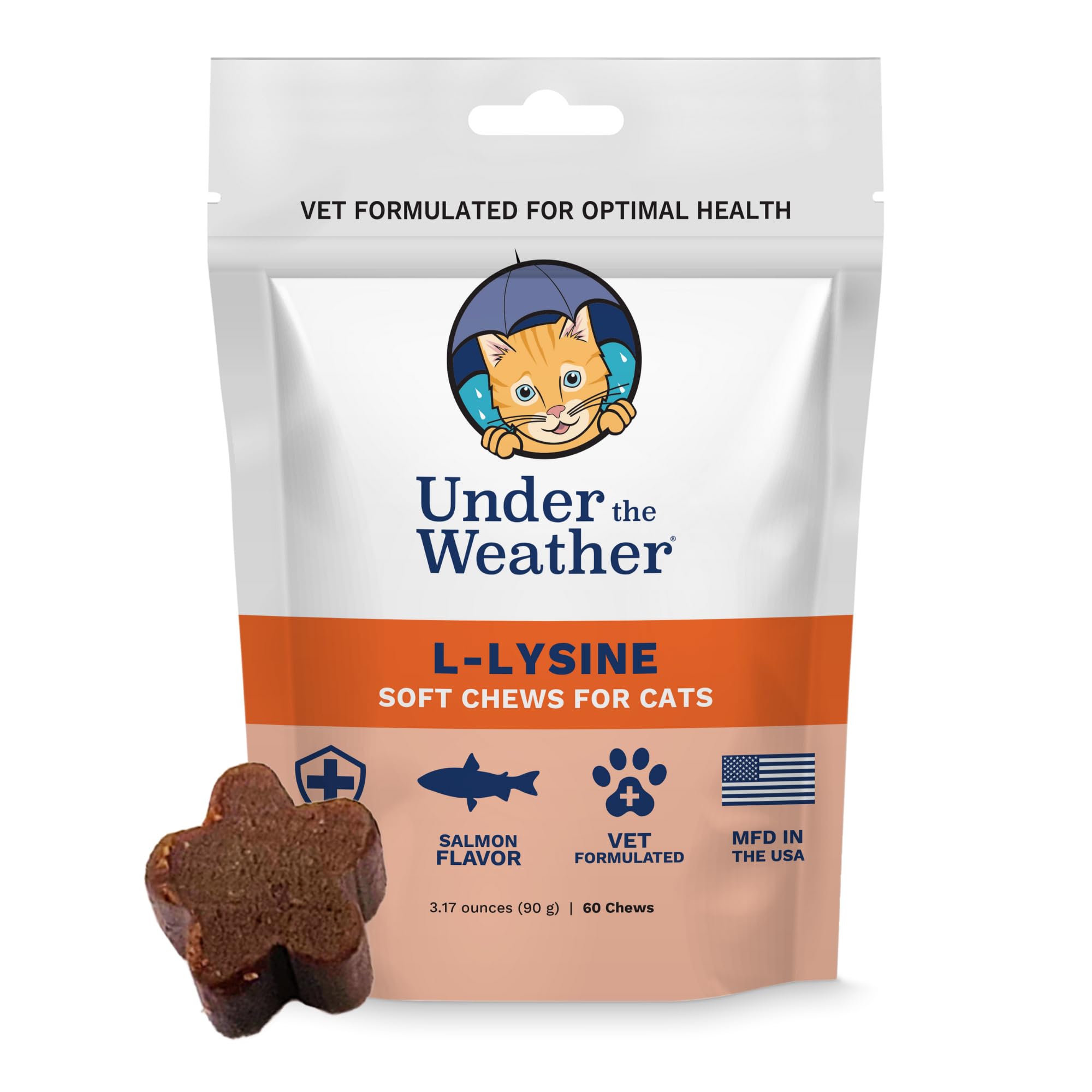 Under the Weather Pet Daily Cat L-Lysine | Boost Immune System Reduce Respiratory Symptoms | Maintain Normal Immune System Response | 60 Star Shaped Soft Chews