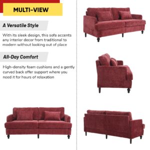 JOYBASE 70 inch Loveseat Sofa, Mid-Century Modern Love Seat Couch with Wood Legs, Upholstered Comfy Sofa for Living Room, Apartment, Office, Bedroom (Wine Red, Chenille)