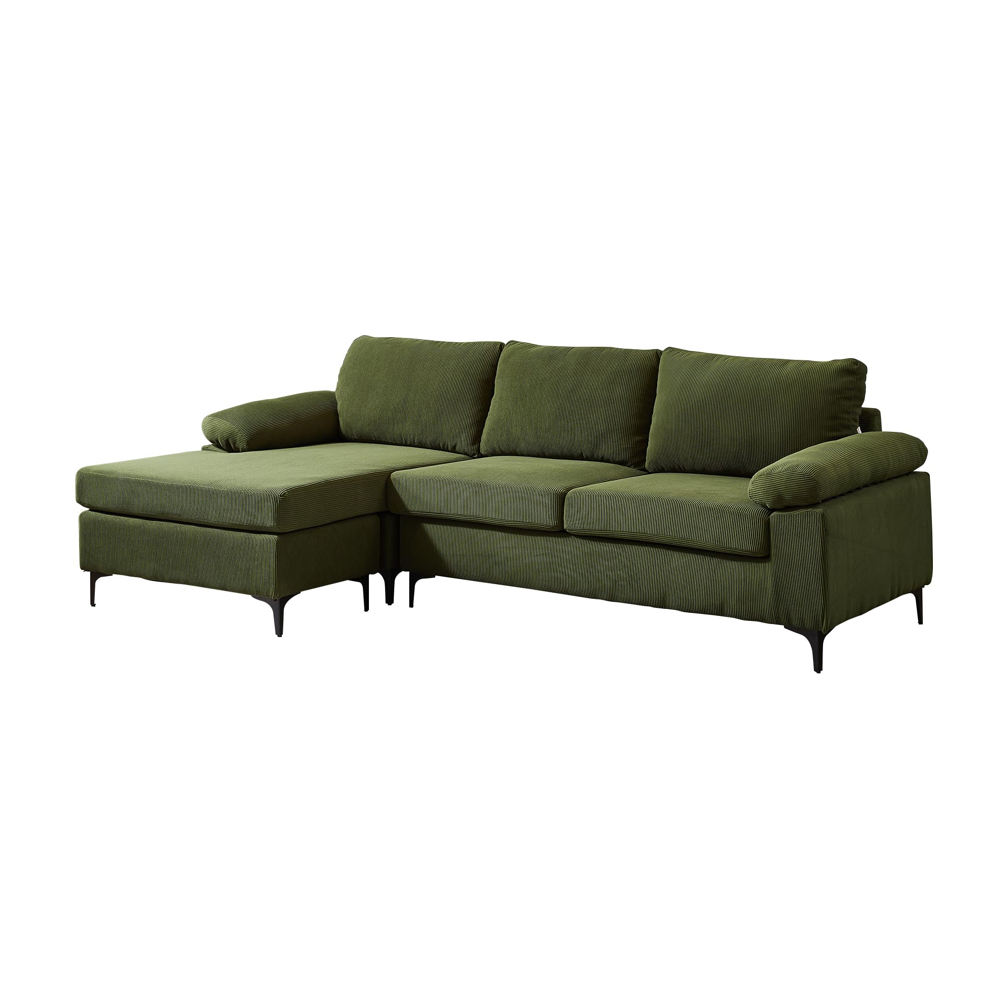 XIZZI 100" Corduroy Sectional Sofa Couches for Living Room,Green L Shaped Sofa Couch with Reversible Chaise,Comfy 3 Seat Reversible Sofa for Bedroom Office Apartment Convertible Couch (Green)