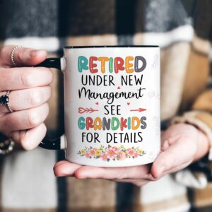 Hyturtle Funny Retirement Mug Gift For Grandma, Retired Under New Management See Grandkids For Details Coffee Mug 11oz, Retirement Gifts, Retired Gifts Mom Nana Women Grandma On Birthday Christmas