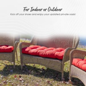 RSH Décor: 3 Piece Tufted Wicker Settee and Chair Cushion Set | Indoor/Outdoor All Weather Polyester Pattern Fabric | Reversible | 1 Loveseat 41”x19 & 2 U-Shape Cushions 19"x19" | Blue Tan Crab