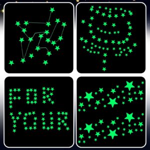 554pcs Glow in The Dark Stars Stickers for Ceiling Star Decals Stickers 3D Glowing in The Dark Room Wall Decor Ceiling Stars Stickers Decals for Bedding Room Star Decorations Stickers 4 Sizes Stars