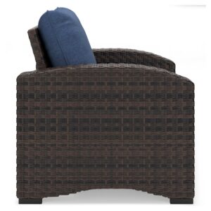 Signature Design by Ashley Windglow Outdoor Lounge Chair with Cushion, 34" W x 31" D x 37" H, Blue & Dark Brown