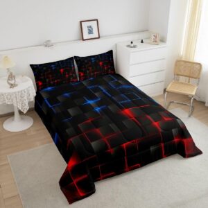 Feelyou Red Blue and Black Comforter Set Full Size Kids Light Geometric Comforter for Boys Teens Geometry Bedding Set Modern Style Duvet Set Room Decor Quilt Set