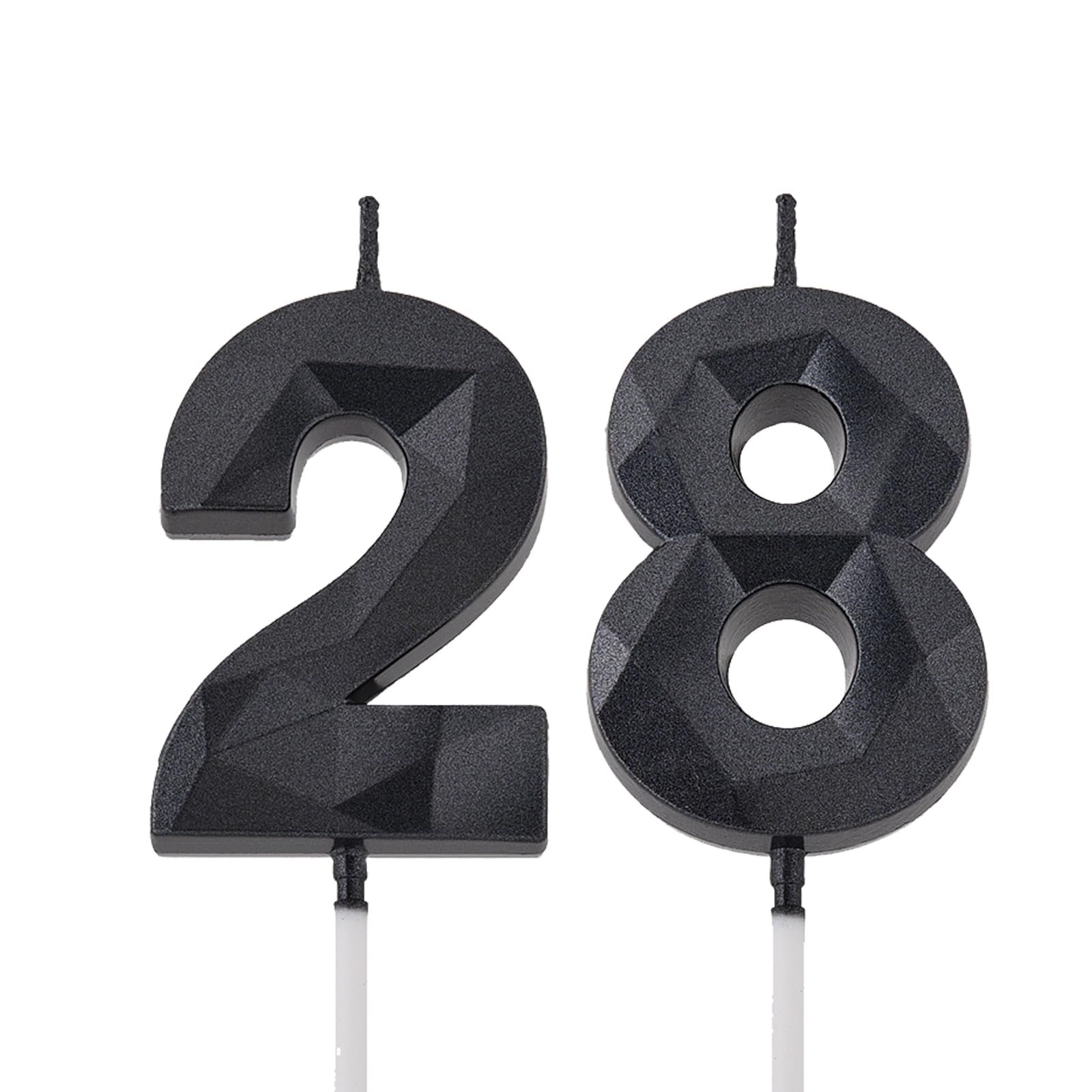 2 inch Black 28 Birthday Candles, 3D Diamond Number 28th Cake Topper for Boys Girls Birthday Party Decorations Theme Party