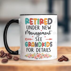 Hyturtle Funny Retirement Mug Gift For Grandma, Retired Under New Management See Grandkids For Details Coffee Mug 11oz, Retirement Gifts, Retired Gifts Mom Nana Women Grandma On Birthday Christmas