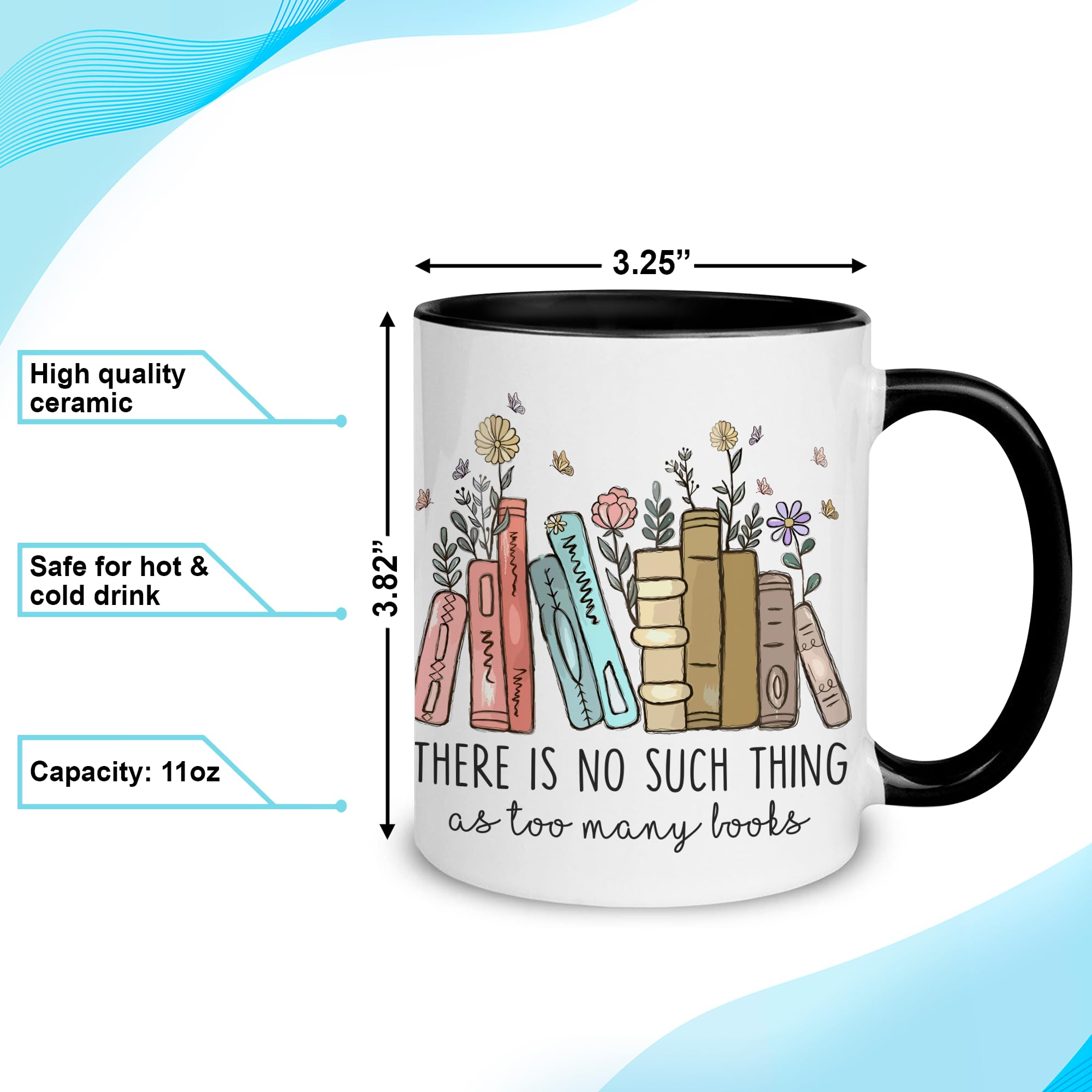 Hyturtle Book Lover Coffee Mug 11oz - There Is No Such Thing - Gifts For Book Lover On Christmas, Birthday - Librarian Mug for Women - Bookish Gifts - Bookworm Cup - Gift For Her - Gifts for Readers