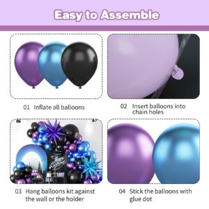 Black Purple Blue Balloon Arch Kit, Metallic Purple Blue Balloons Garland Kit with Star Balloons for Kids Video Game Party Decoration Baby Shower Engagement Party Supplies