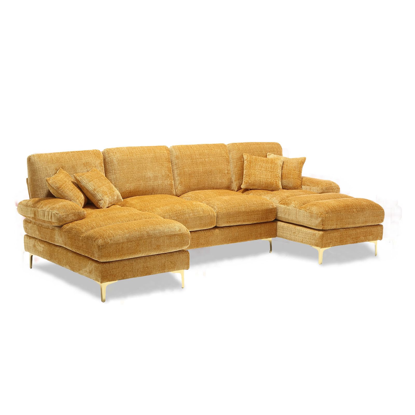 SULOPS Chenille Modern Large Accent Sofa Cloud Couch, 114" Wide U-Shaped 4-6 Seat Living Room Sofa Set, Indoor Modular Sectional Sofa Couches with 2 Chaise Lounges (Yellow-Wave)