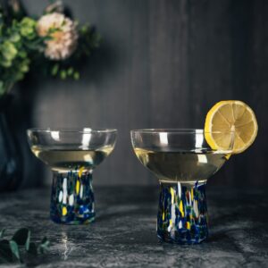 Large Stemless Margarita Glasses – Set of 2-14oz Luxury Hand Blown Confetti Margaritas, Martini, Cocktails, Water, Wine, Dessert & Champagne Glasses Cinco de Mayo, Hand Blown - Mexican Confetti Glass