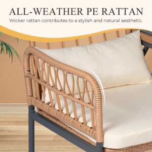 PROHIKER Patio Furniture Outdoor Rattan Loveseat 2-Seat with Built-in Table, Lumbar Pillows and Cushions, All-Weather Wicker Loveseat Porch Chairs for Balcony, Lawn, Backyard