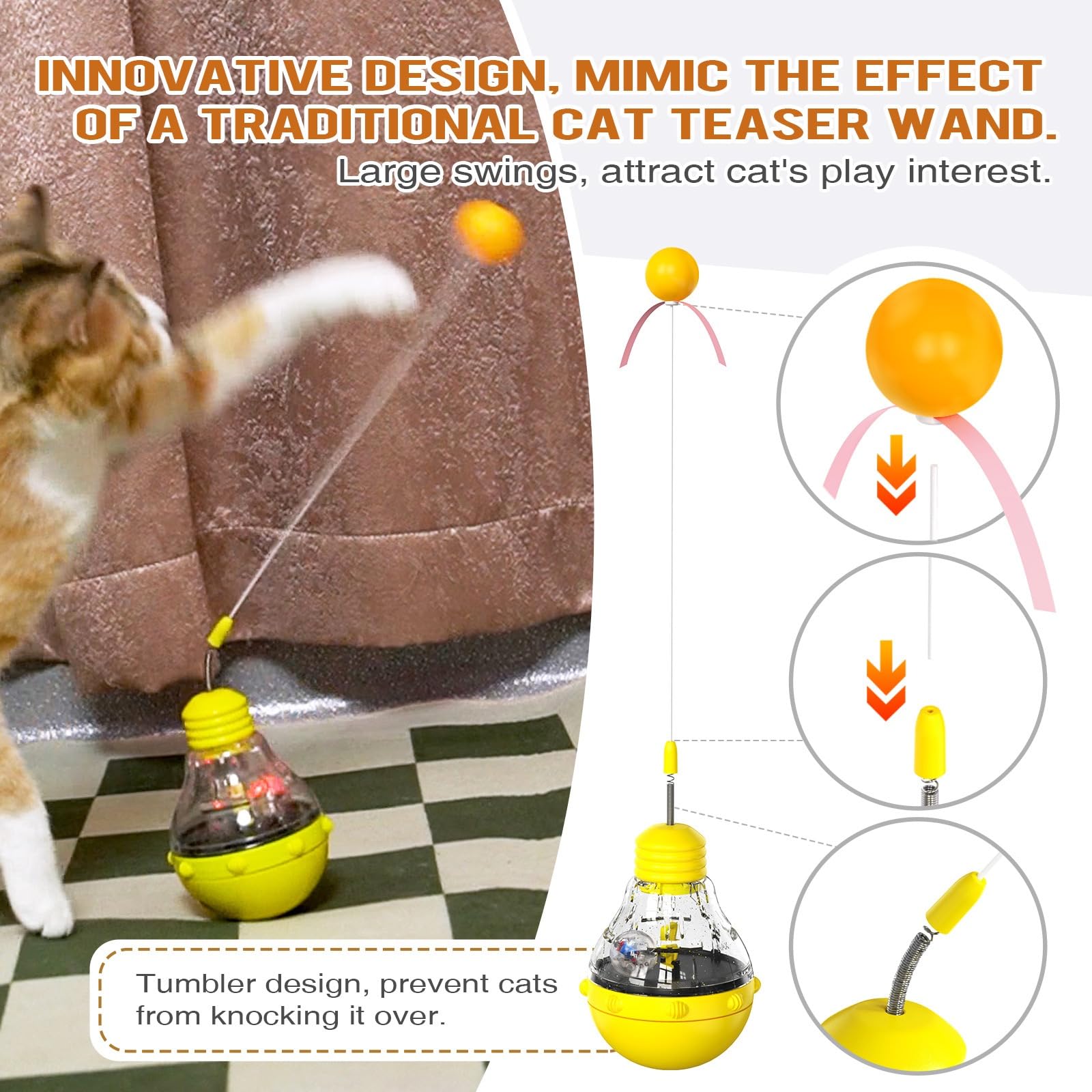 VivaVertex Cat Indoor Interactive Toy, Cat Puzzle Toy, Cat Treat Dispenser,Cat Food Leakage, Cat Light Bulb Rotating Flash Tumbler, Playful Cat Stick, Cat Birthday Gift