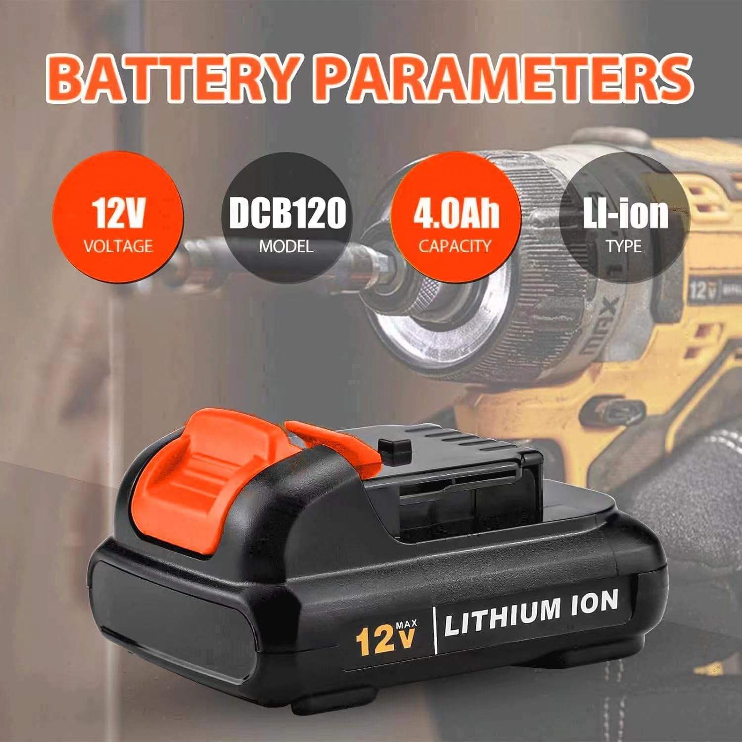 SJZNHFTOLO DCB120 12V 4.0Ah Replacement Battery for Dewalt 12V Battery DCB121 DCB123 DCB122 DCB124 DCB125 DCB127 Compatible with All Dewalt 12 Volt Max Lithium Battery(2 Pcak)