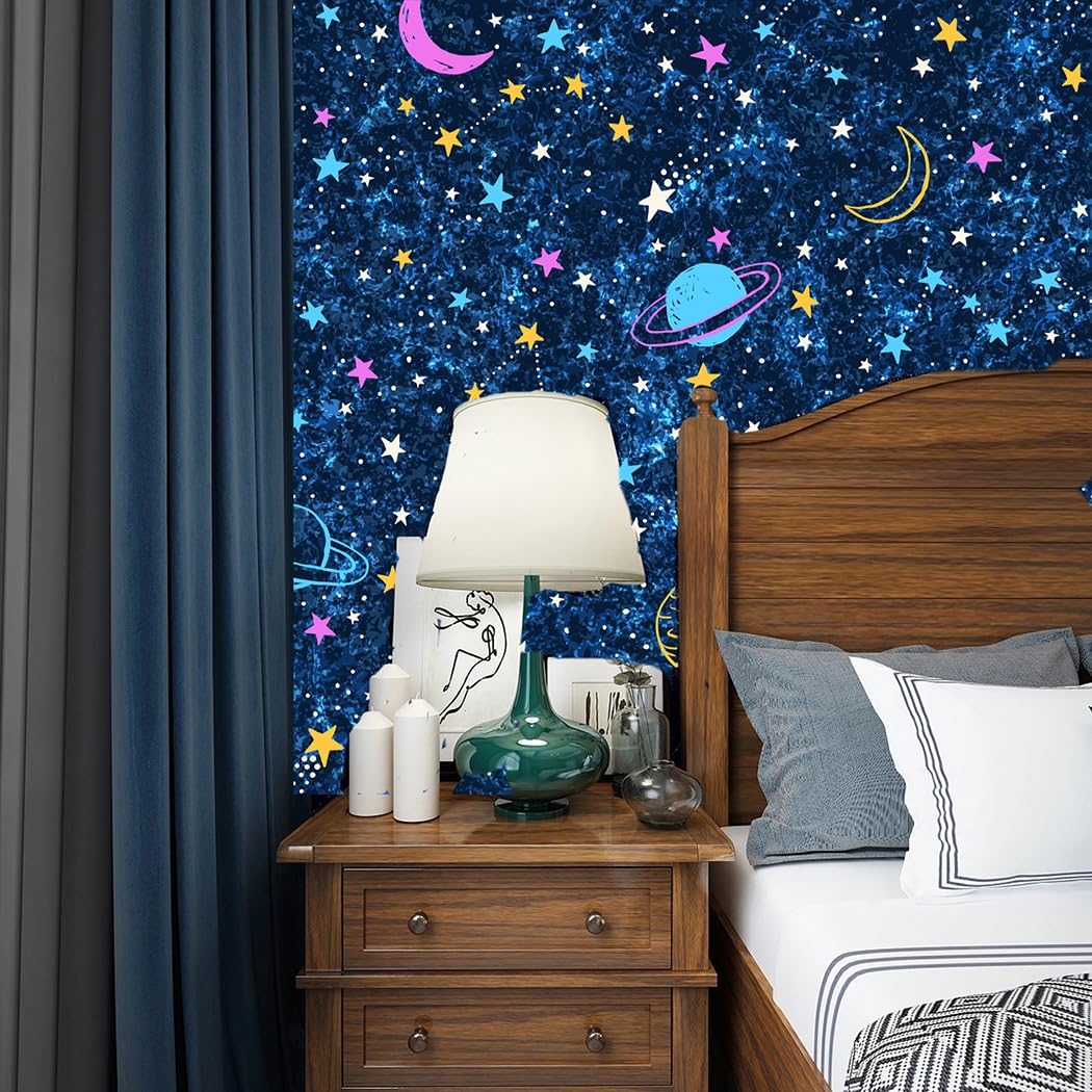 Sky Star Starry Night Peel and Stick Wallpaper for Kids Boys Girls Nursery Room Wall Decor Ceiling Contact Paper Galaxy Mural 17.7X117 Inches