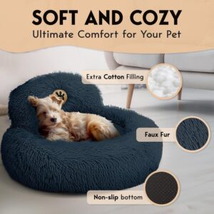 PetJett Calming Dog Bed - Donut Dog Beds for Small, Medium, Large Dogs, Anti-Slip & Washable Round Dog Bed - Fluffy Plush Faux Fur Pet Bed, Anti-Anxiety Puppy Bed, 23'' Fits Up to 25 lbs, Dark Grey