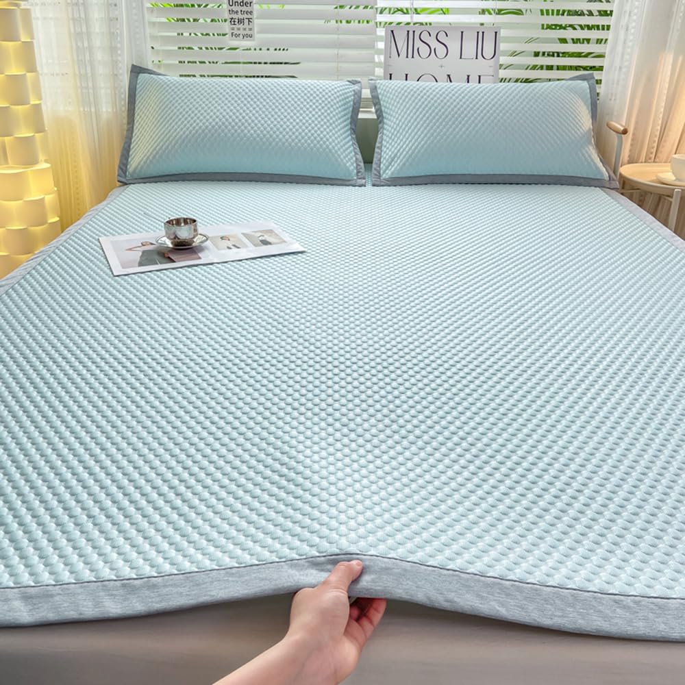 ZIQINPSQ Cooling Mattress Topper Set with Pillowcase Good Heat Conduction Sleeping Mat for Summer Hot Sleepers Breathable & Nonslip Bed Pad (Light Blue, Twin XL)