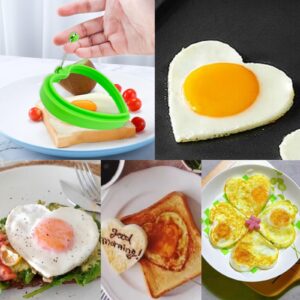 YOLCAR Food Grade Silicone Egg Rings, 4 Pack Egg Ring Molds for Cooking, Non-stick Fried Egg Rings(Multicolor, Heart-shaped)