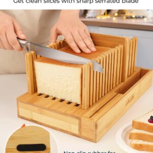 Lorzon Bamboo Bread Slicer with Bread Knife, Bread Cutting Guide with Storage Bag, Compact Bread Slicing Guide for Homemade Bread [Patent Pending]