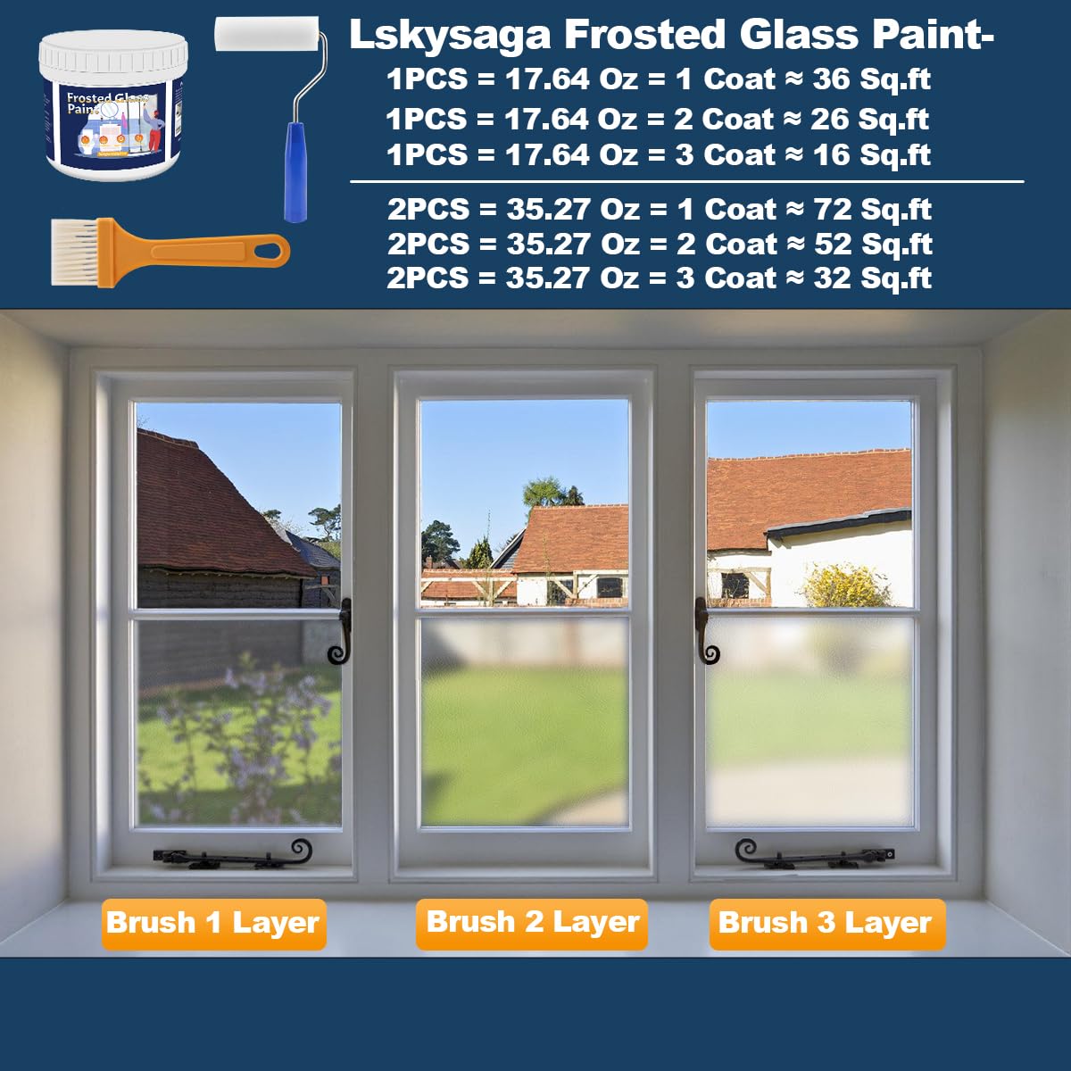 35.27 oz Frosted Glass Paint Kit, Frosted Glass Spray, Low Odor Privacy Protect&UV Resistant Glass Frosting Paint for Windows, Shower, Bathroom, Office, Glass Bottle Crafts, Sliding Door etc.