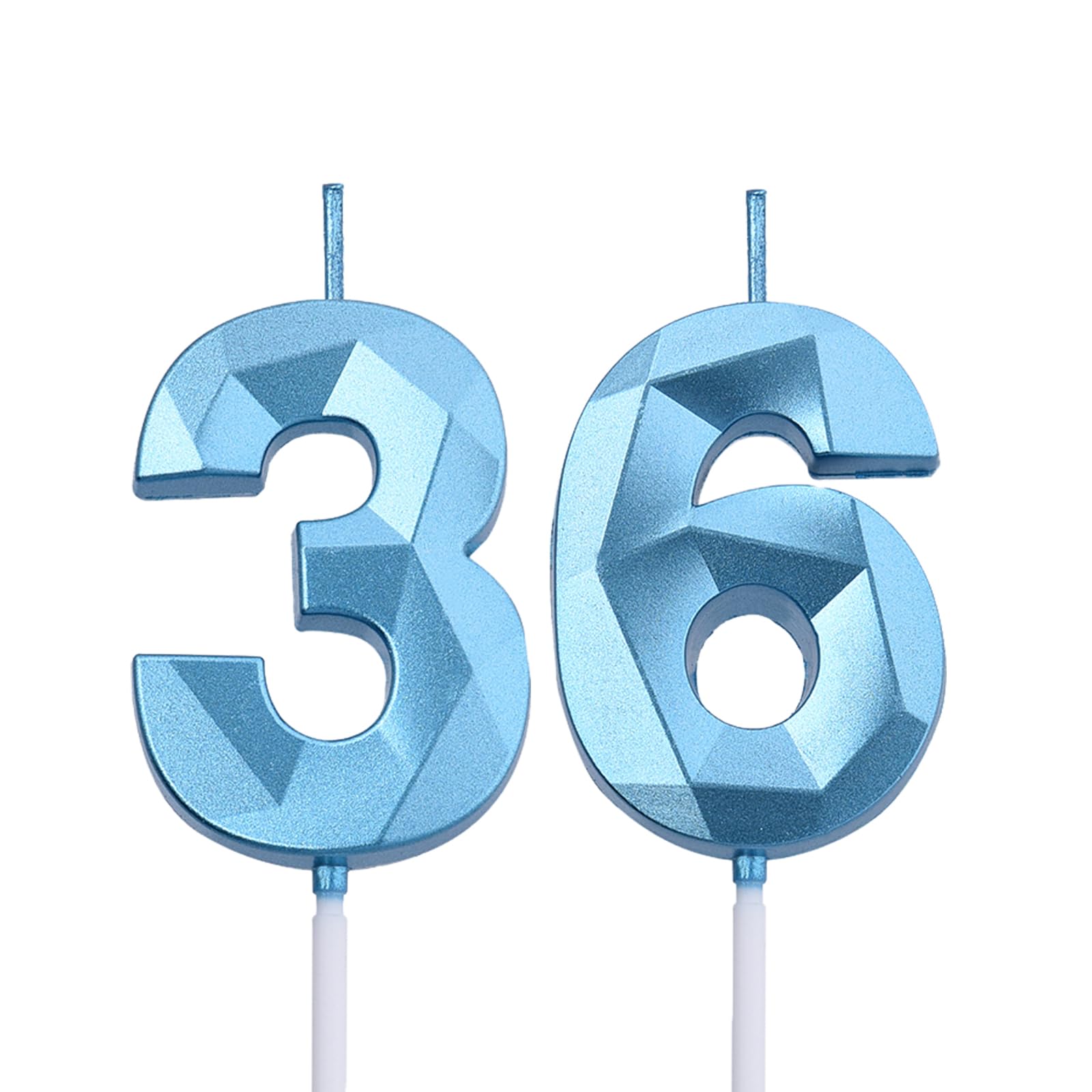 2 inch Blue 36 Birthday Candles, 3D Diamond Number 36th Cake Topper for Boys Girls Birthday Party Decorations Theme Party