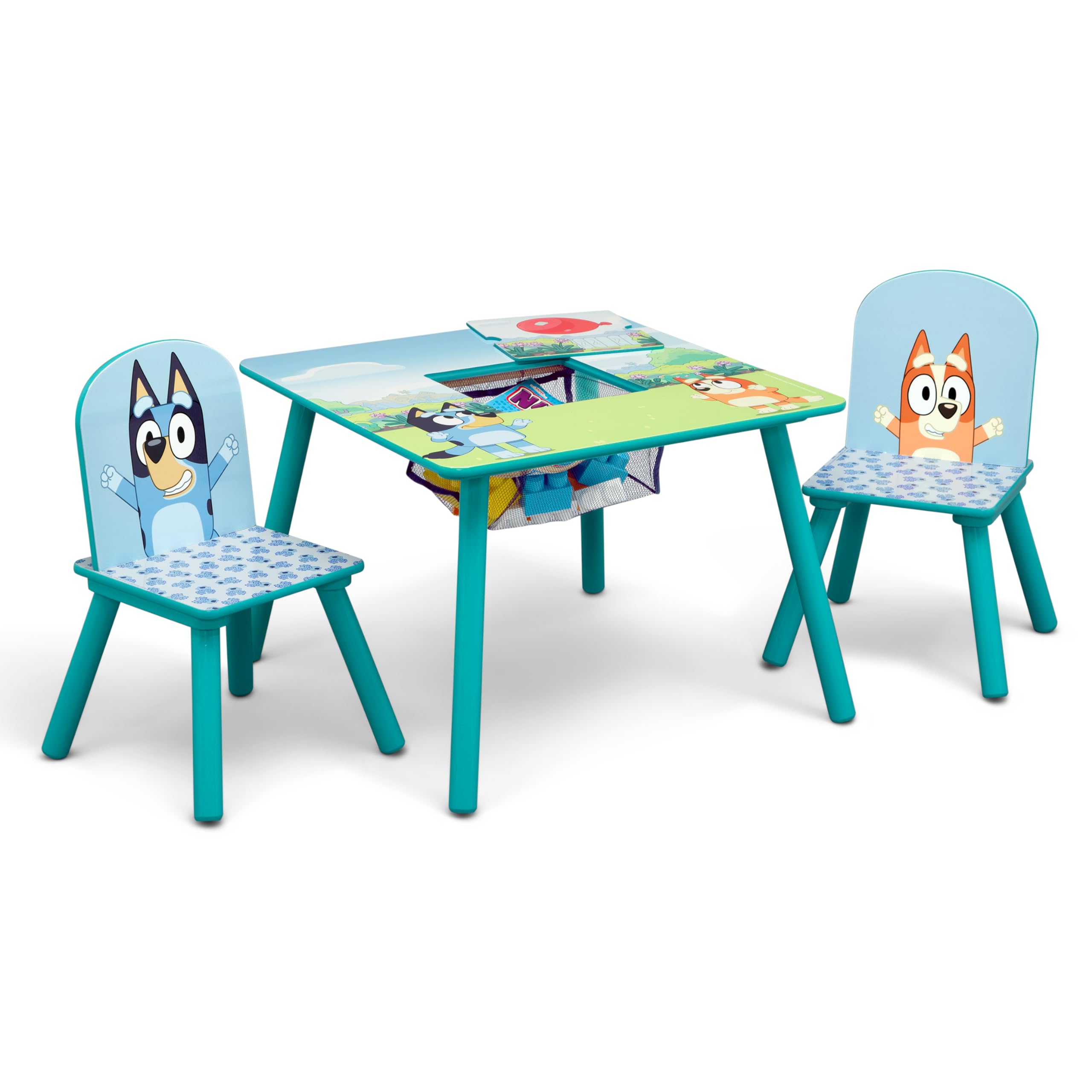 Delta Children Bluey Kids Table and Chair Set with Storage (2 Chairs Included) - Greenguard Gold Certified - Ideal for Arts & Crafts, Snack Time, Homeschooling, Homework & More, Blue