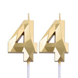 2 inch gold 44 birthday candles, 3d diamond number 44th cake topper for boys girls birthday party decorations theme party