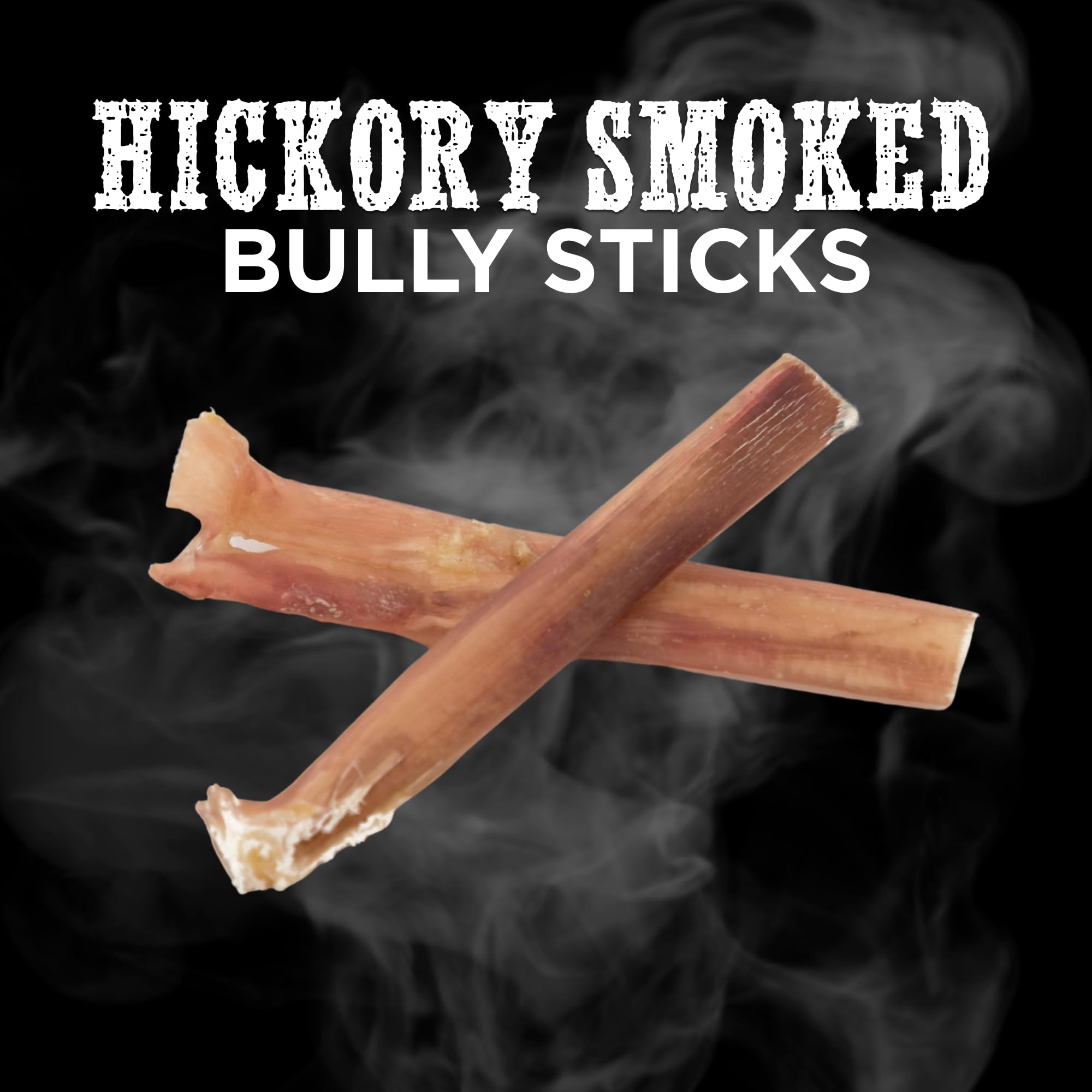 Premium Hickory Smoked 100% Natural 4 Inch Bully Sticks for Dogs - Odor Free with Smoky Aroma - No Additives, Free-Range Grass-Fed Beef, Grain-Free Rawhide-Free - Mini Bully Sticks, 10 Pack