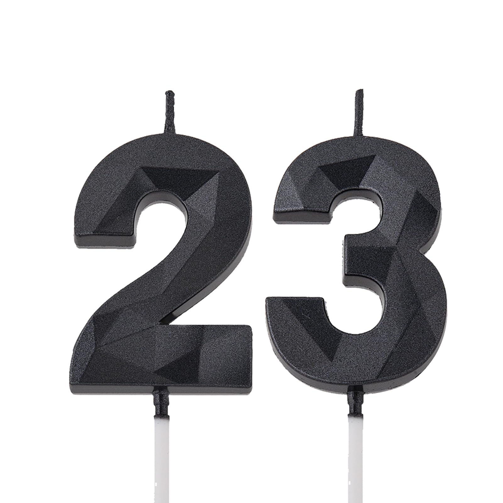 2 inch Black 23 Birthday Candles, 3D Diamond Number 23rd Cake Topper for Boys Girls Birthday Party Decorations Theme Party