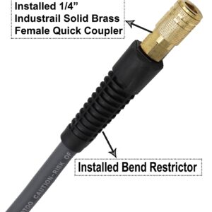 YOTOO Rubber Lead-in Air Hose 3/8-Inch by 3-Feet 300 PSI Heavy Duty, Kink Resistant, All-Weather Flexibility with 1/4-Inch Brass Male Fittings, Bend Restrictors, Gray