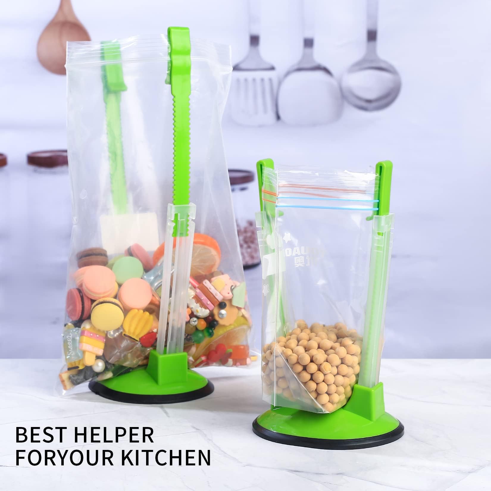 2 Pcs Freezer Bag Holder Stand, Food Storage Holders, Adjustable Plastic Food Prep Bag, Zip Lock Bag Holder Stand for Food Meal Prep Bag, Kitchen Gadget Baggy Rack