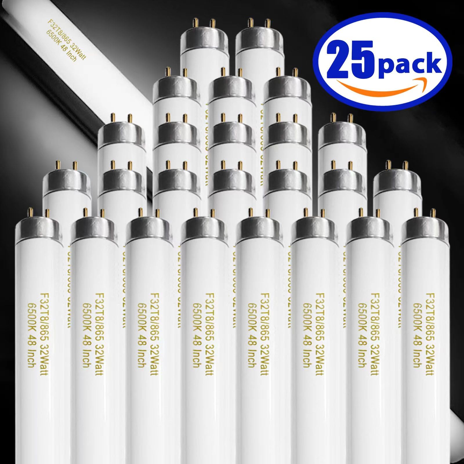 Konideke 25 Pack T8 Fluorescent Bulbs 4 Foot, F32T8/865 Fluorescent Light Bulb 48 Inch 32 Watt 6500K Daylight 2500 Lumens G13 Base