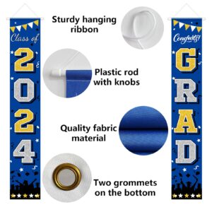 PlandRichW Graduation Banner Class of 2024, Large Blue & Gold Congrats Grad Porch Sign Doorway Welcome Graduation Decoration Celebration Supplies