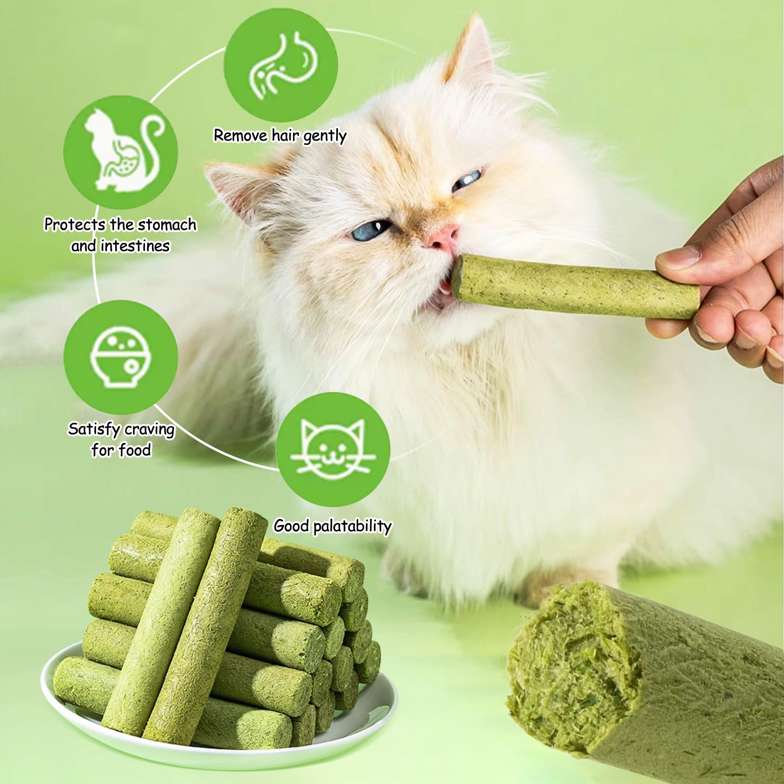 HavenJanny 50g Cat Grass Teething Stick, Freezed Drying Cat Grass Sticks Snacks for Cats, Edible Cat Treats for Teeth Cleaning and Hairball Removal