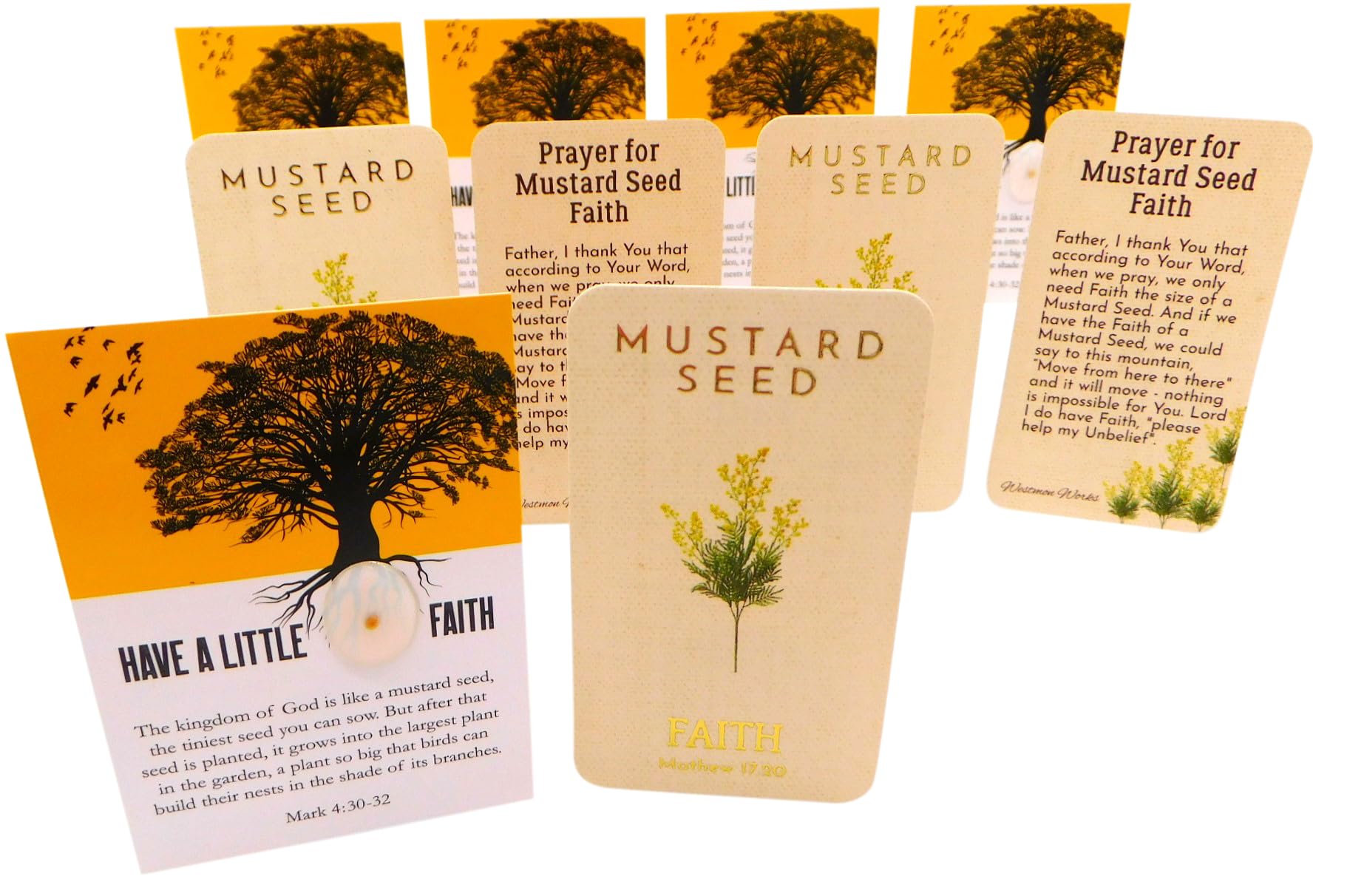 Mustard Seed Holy Card Bulk Pack Mixed 10 Pack Bundle Matthew 17:20 Faith Prayer and Cards with Seeds, 5 of Each