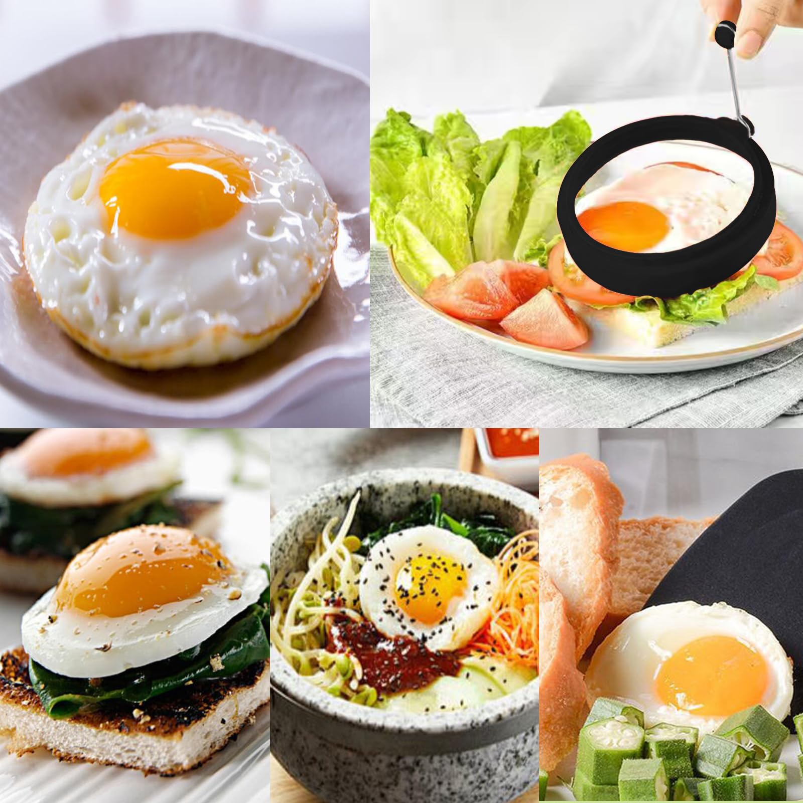 YOLCAR Black Silicone Egg Ring, 4 Pack Egg Ring Molds for Fried Egg, Non-stick Egg Cooker Ring