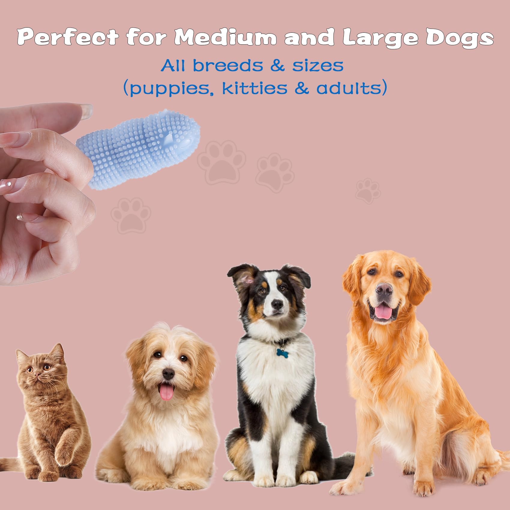 JOOEASI Dog Finger Toothbrush, 4 Pack Heavy Duty Dog Tooth Brushing Kit Soft Silicone Finger Toothbrush for Dogs, Cats (Blue and Pink) (4 Pack)