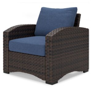 Signature Design by Ashley Windglow Outdoor Lounge Chair with Cushion, 34" W x 31" D x 37" H, Blue & Dark Brown