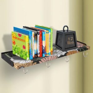 TYHBO Printed Style Floating Shelves for Wall,1 pcs Wall Mounted Room Shelf with Hooks for Floating Book Shelves for Wall, Plant Shelf and Room Decor (Flowers)