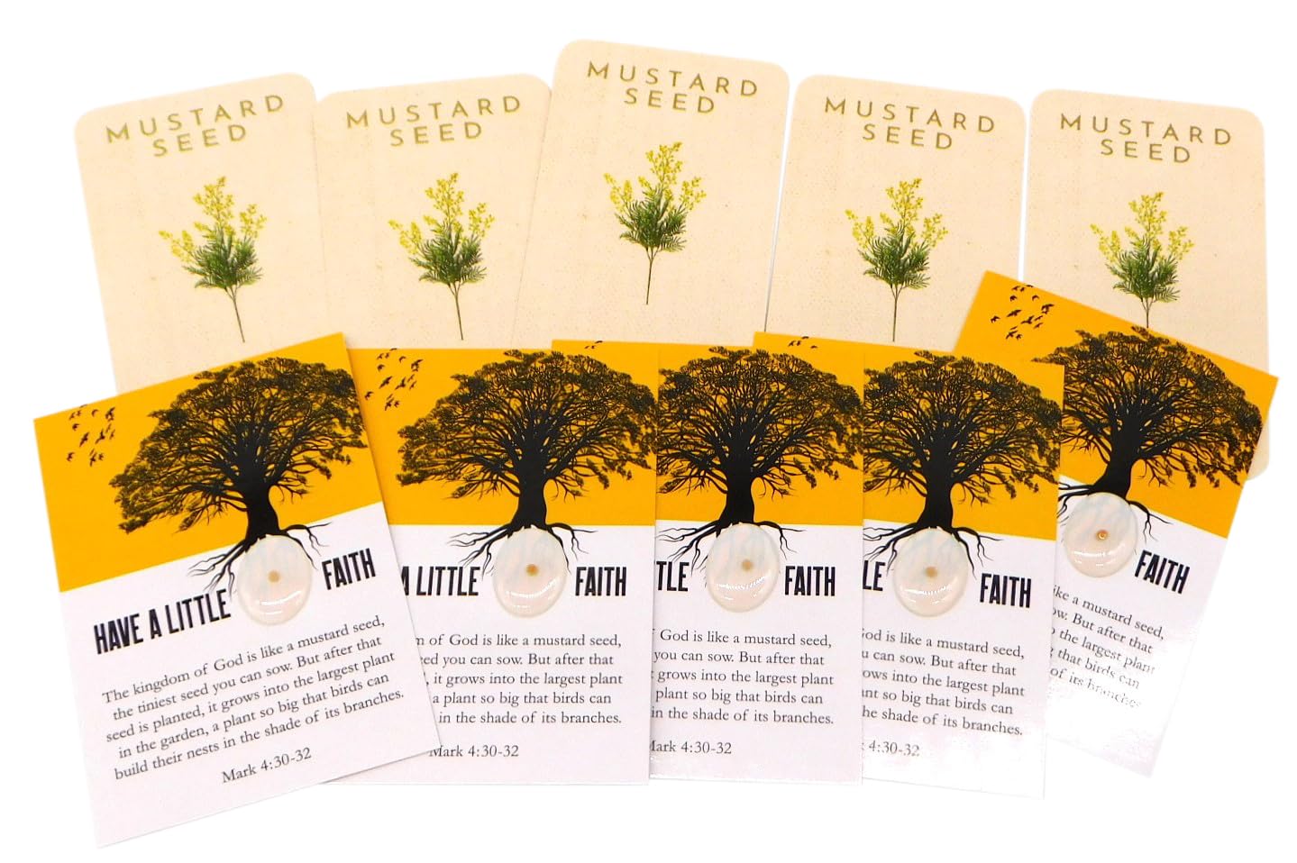 Mustard Seed Holy Card Bulk Pack Mixed 10 Pack Bundle Matthew 17:20 Faith Prayer and Cards with Seeds, 5 of Each