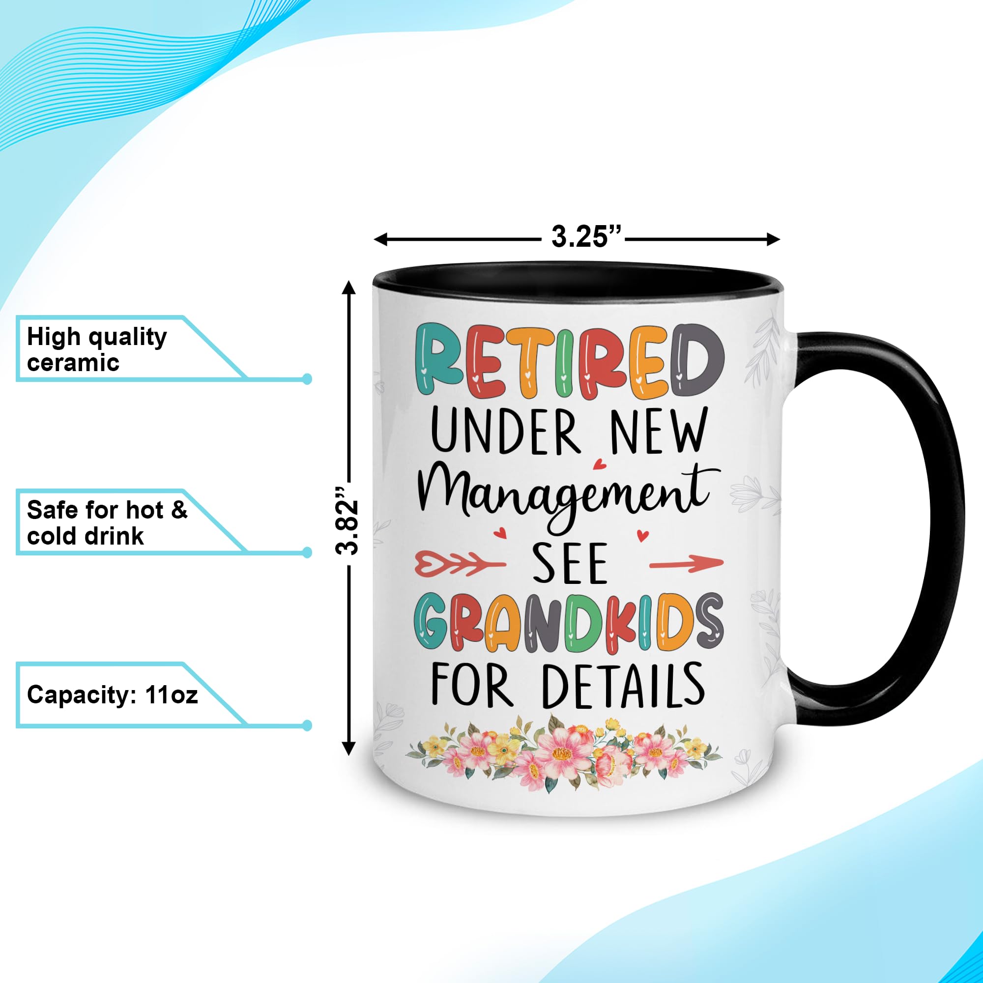 Hyturtle Funny Retirement Mug Gift For Grandma, Retired Under New Management See Grandkids For Details Coffee Mug 11oz, Retirement Gifts, Retired Gifts Mom Nana Women Grandma On Birthday Christmas