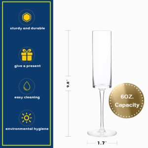 PULIS Champagne Flutes Set of 2 Elegant Champagne Glasses 5.9 Ounce Capacity Crystal Champagne Flutes for Mr and Mrs Wedding Gift House Warming Gifts for New Home