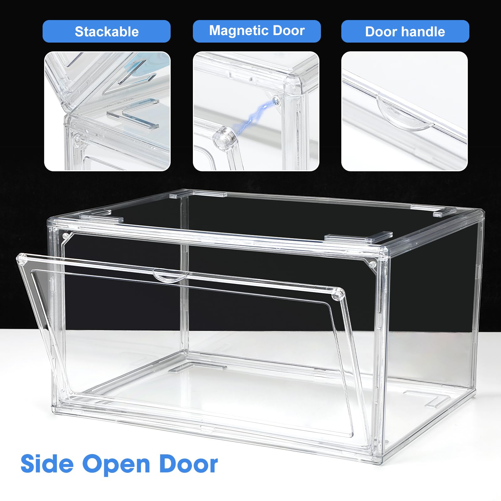 HIYOHIYO 8 Pack 360° Acrylic Clear Shoe Organizer for High-end Sports Shoes, All Clear Display Shoe Storage Box, Fully Transparent Display Case with Magnetic Door, Fit Size 14 (14.2"x10.6"x7.8")