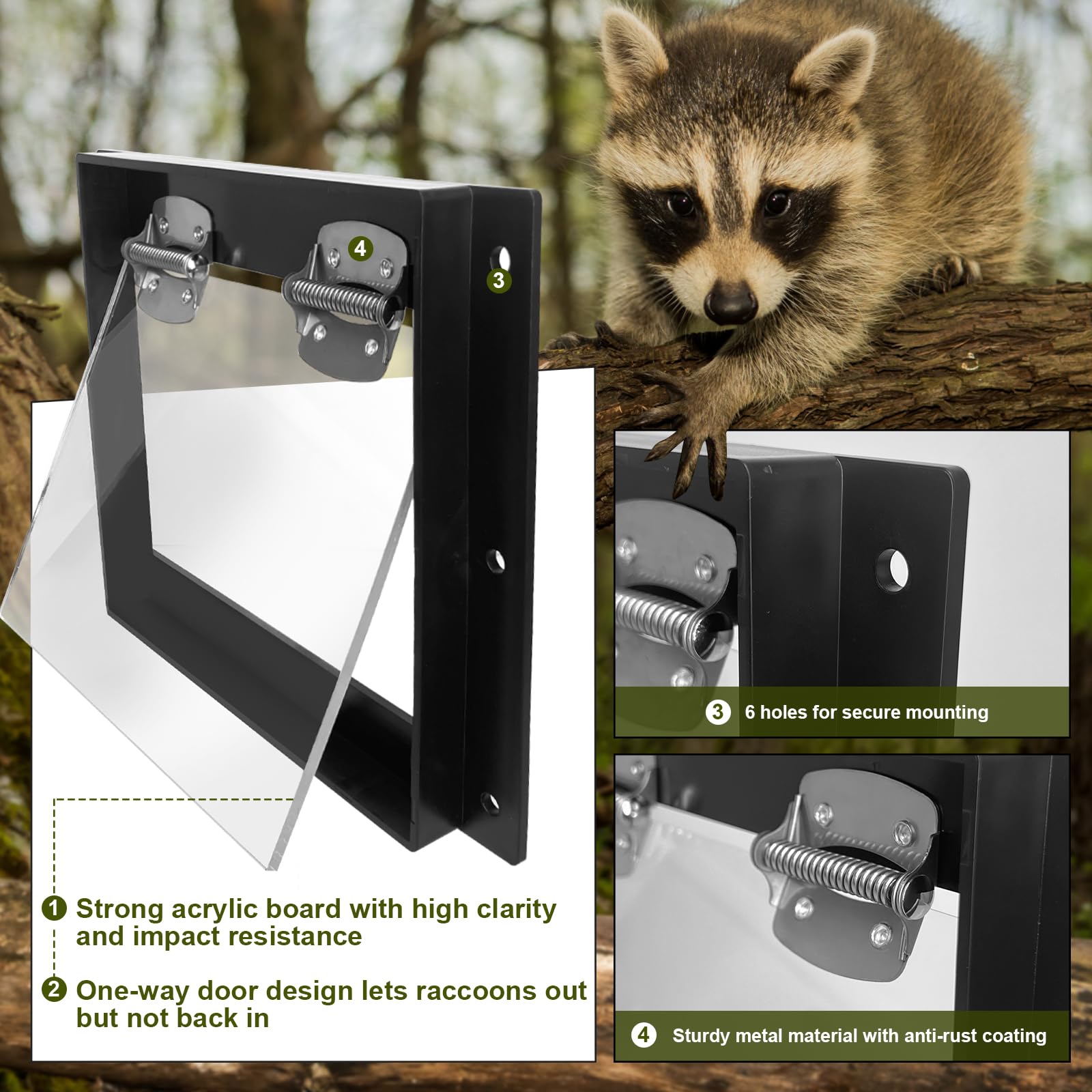 JINKEY Raccoon Excluder One Way Door, Safe Removal Raccoons Trap Contactless Exclusion Device for Attics,Under Decks & Chimneys Raccoon One Way Exclusion Door