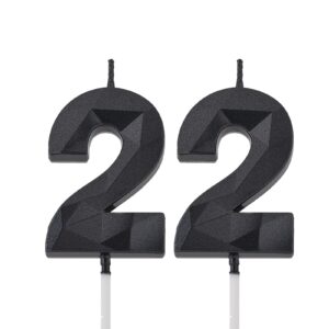 2 inch black 22 birthday candles, 3d diamond number 22nd cake topper for boys girls birthday party decorations theme party